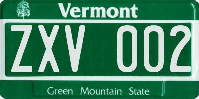 VT license plate ZXV002