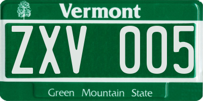 VT license plate ZXV005