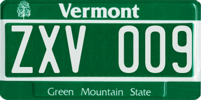 VT license plate ZXV009