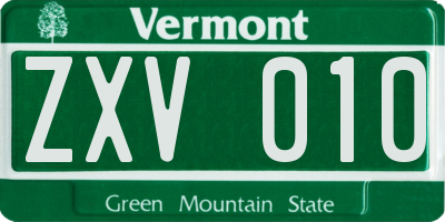 VT license plate ZXV010