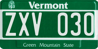 VT license plate ZXV030