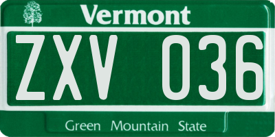 VT license plate ZXV036