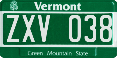 VT license plate ZXV038