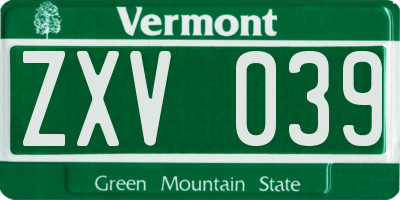 VT license plate ZXV039