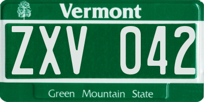 VT license plate ZXV042