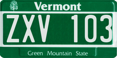 VT license plate ZXV103