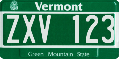 VT license plate ZXV123