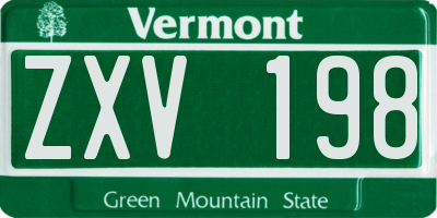 VT license plate ZXV198