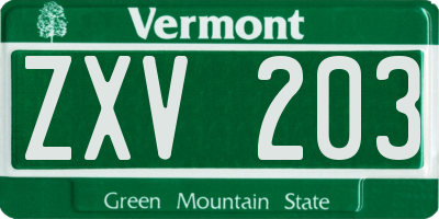 VT license plate ZXV203