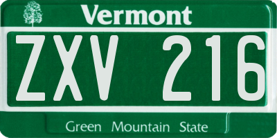 VT license plate ZXV216