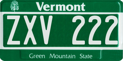 VT license plate ZXV222