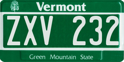VT license plate ZXV232