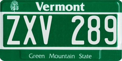 VT license plate ZXV289