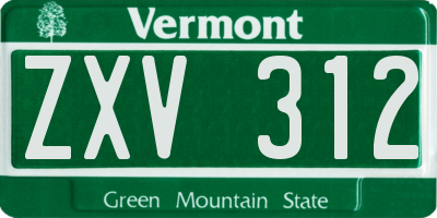 VT license plate ZXV312
