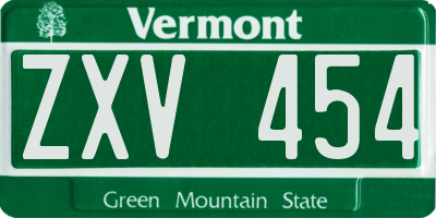 VT license plate ZXV454