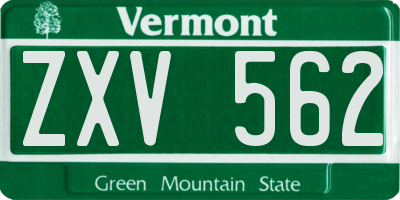 VT license plate ZXV562