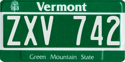 VT license plate ZXV742