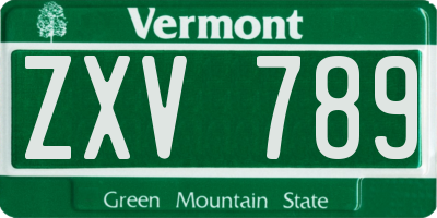 VT license plate ZXV789