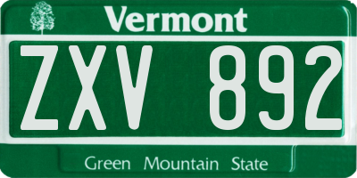 VT license plate ZXV892