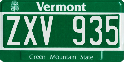 VT license plate ZXV935