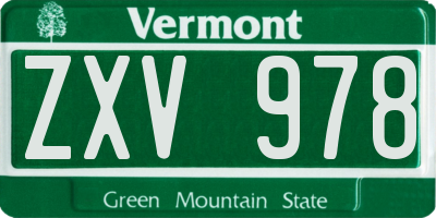 VT license plate ZXV978