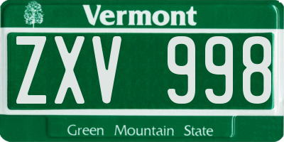 VT license plate ZXV998