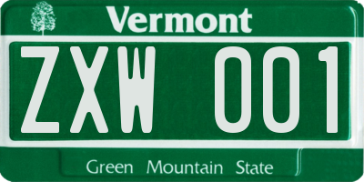 VT license plate ZXW001