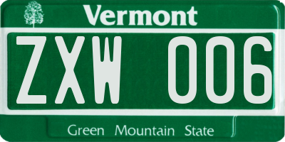 VT license plate ZXW006