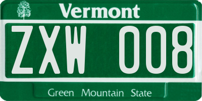 VT license plate ZXW008