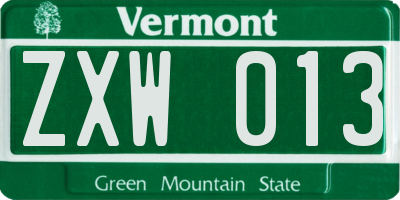 VT license plate ZXW013