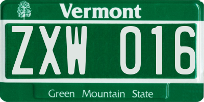 VT license plate ZXW016