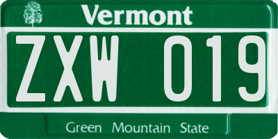 VT license plate ZXW019