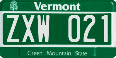 VT license plate ZXW021
