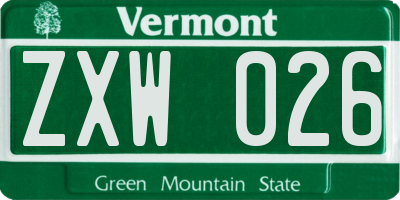 VT license plate ZXW026