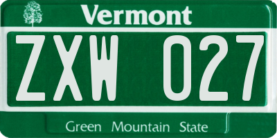 VT license plate ZXW027