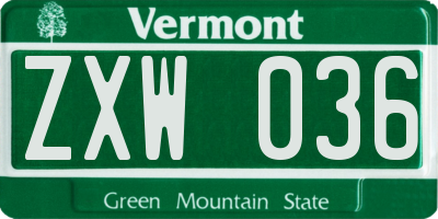 VT license plate ZXW036