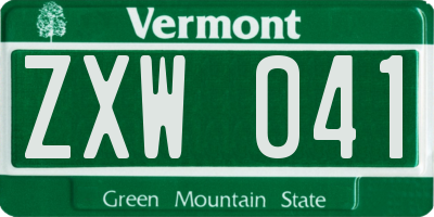 VT license plate ZXW041