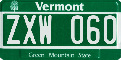 VT license plate ZXW060