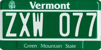 VT license plate ZXW077