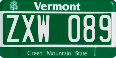 VT license plate ZXW089