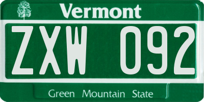 VT license plate ZXW092