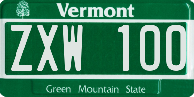 VT license plate ZXW100