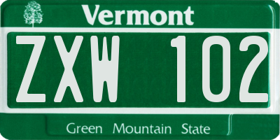 VT license plate ZXW102