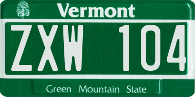 VT license plate ZXW104