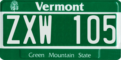VT license plate ZXW105