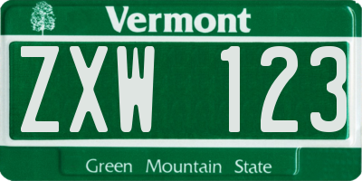 VT license plate ZXW123