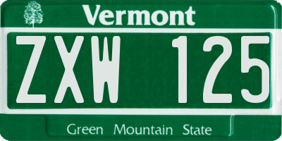VT license plate ZXW125
