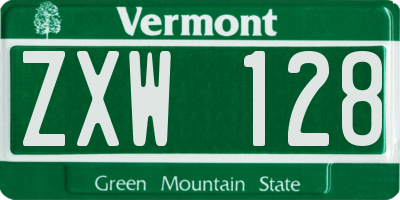 VT license plate ZXW128