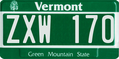 VT license plate ZXW170