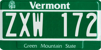 VT license plate ZXW172